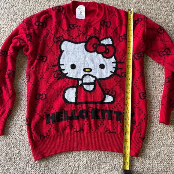 Sanrio Hello Kitty Red Sweater Black Bows Cotton Blend Womens S Crew Neck Y2K - Picture 7 of 7
